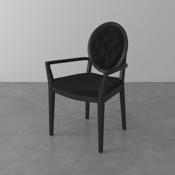 Cadeira com Braço Marcele de Suede Preta e Ébano - 1