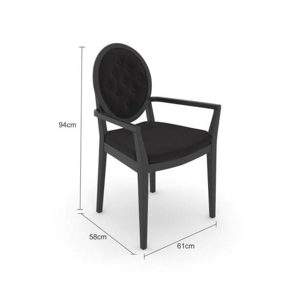 Cadeira com Braço Marcele de Suede Preta e Ébano - 7