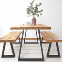 Ver imagem 1 de Conjunto de Mesa e Bancos Rústicos | Estrutura Trapézio - 140cm