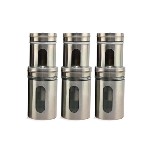 Kit 6 Saleiro Pimenteiro Porta Condimentos Em Vidro e Aço Inox Com Ajuste de Abertura Para Cozinha R