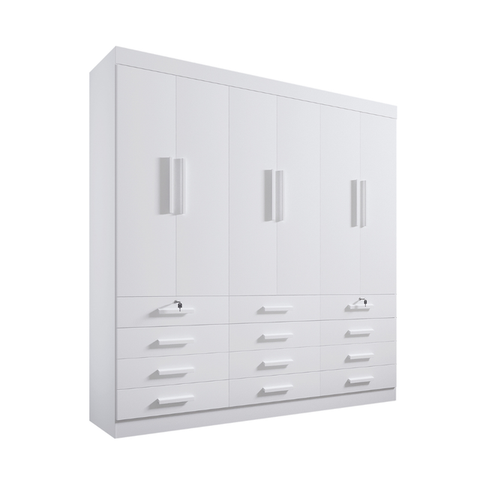 Guarda Roupa Casal Mônaco 6 Portas 12 Gavetas Mdf Branco