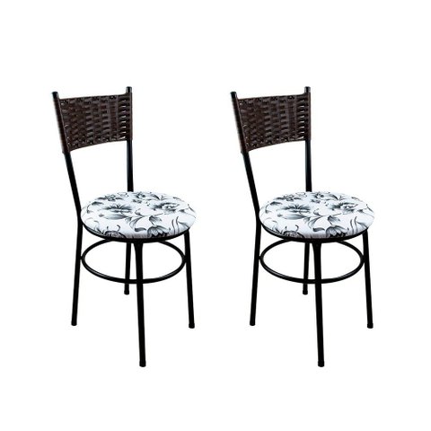 2 Cadeiras Pretas para Cozinha Viena Marrom:Floral Branco