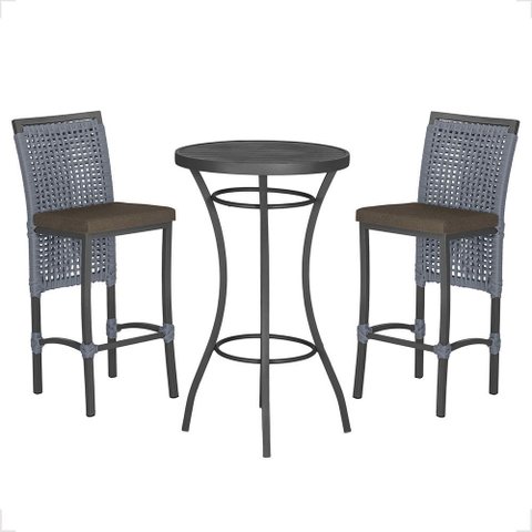 Mesa Bistrô e 2 Banquetas Roma Preta Corda Náutica Estofado 9 Trama Original