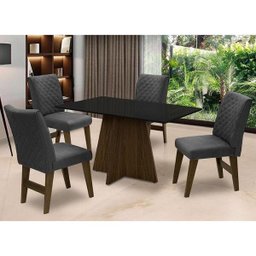 Conjunto de Mesa para Sala de Jantar com 4- Dobue - Castanho / Preto / Grafite Vlp Bordado - 1