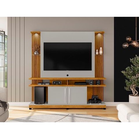 Home Theater York Led Ripado Naturalle/off White - Bechara Móveis