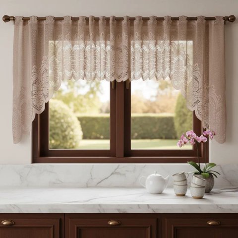 Cortina Renda Cozinha Cascata 3,00 m X 1,00 Alt Marrom