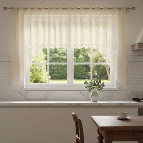 Cortina Renda Cascata 3,00 m X 1,00 Alt Arabesco Creme
