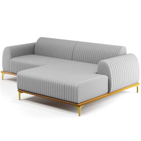 Sofá 3 Lugares com Chaise Direito Sala de Estar Molino 230cm D02 Linho Cinza C-315 - Lyam Decor