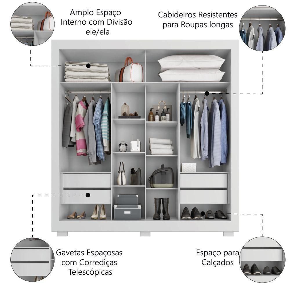 Guarda Roupas Casal com Espelho 2 Portas de Correr 4 Gavetas
