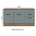 Ver imagem 4 de Balcão Gabinete de Pia Cozinha 150 cm 2 Gavetas 2 Portas (Com Tampo) Rustic/Cinza Agata Madesa