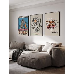 Kit 3 Quadros Decorativos Haring Skate Pisa89 Flower Moderno - 1