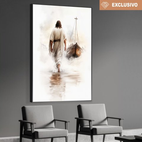 Quadro Decorativo Exclusivo Jesus sobre Águas Sala Quarto Casa Escritório