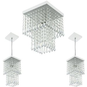 Kit 1 Lustre Cristal Acr. Marry + 2 Pendentes Spark Branco