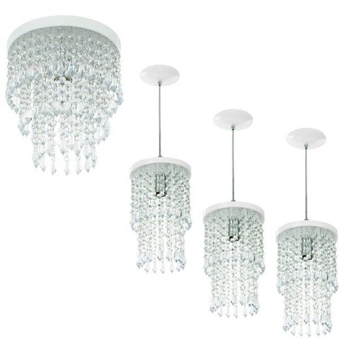 Kit 3 Pendentes Spark + Lustre Plafon Manucrillic Branco
