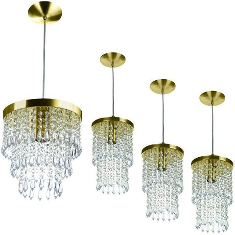 Kit 3 Pendentes Spark + Lustre Plafon Manucrillic Dourado