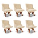 Ver imagem 1 de Kit 6 Cadeiras Decorativas Sala de Jantar Base Giratória de Madeira Firenze Suede Bege/natural G19