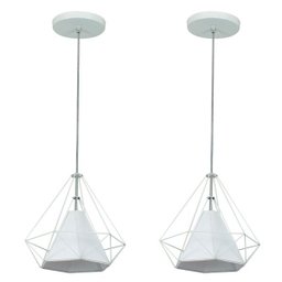 Kit 2 Pendente Aramado Piramidal 25cm Branco Cúpula Branca - 1