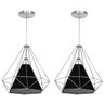 kIT 2 Pendente Aramado Piramidal 37cm Cromado Cúpula Preta - 1