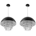 Ver imagem 1 de Kit 2 Lustre Pendente Meia Lua 40cm Preto Cristais Acrilicos