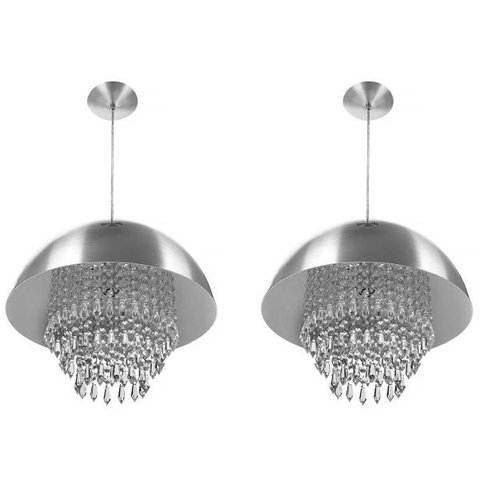 Kit 2 Lustre Pendente Meia Lua 40cm Escovado Cristais Acril.