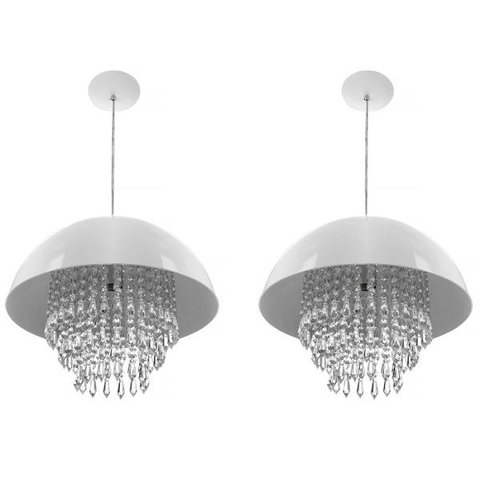 Kit 2 Lustre Pendente Meia Lua 40cm Branco Cristal Acrilico