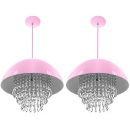 Kit 2 Pendente Meia Lua 40cm Rosa Bebe com Cristal Acrilico - 1
