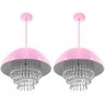 Kit 2 Pendente Meia Lua 40cm Rosa Bebe com Cristal Acrilico - 1