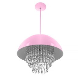 Kit 2 Pendente Meia Lua 40cm Rosa Bebe com Cristal Acrilico - 2