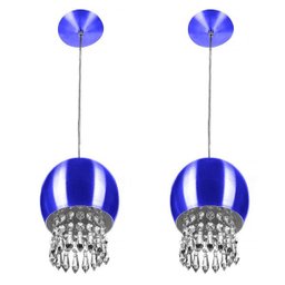 Kit 2 Pendente Bola Pequena 15cm Azul Met. Cristal Acrilico - 1