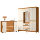 Ver imagem 1 de Guarda Roupa Casal New Fusion 10 Portas e Cômoda Evidenza Cinamomo Off White Flex - Móveis Albatroz