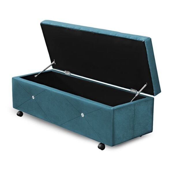 Calçadeira Baú Casal 140cm Sofia Veludo Azul Turquesa - Sheep Estofados - Água - 2