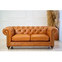 Ver imagem 1 de Sofá Chesterfield 2 Lugares de Couro Caramelo Avermelhado