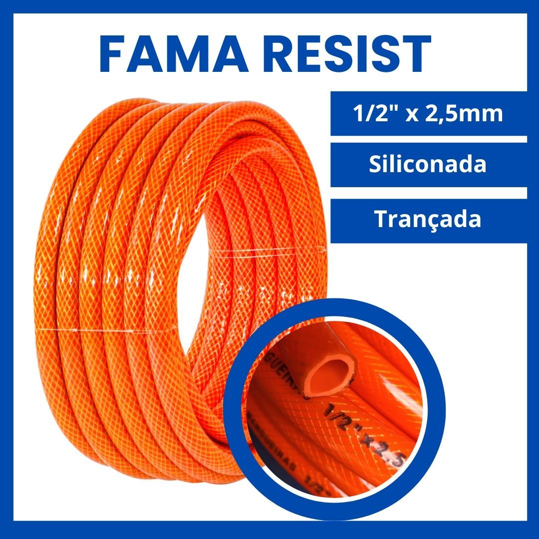 Mangueira Trançada e Siliconada FAMA - 1/2x2,5 Resist 50 metros Laranja - 2