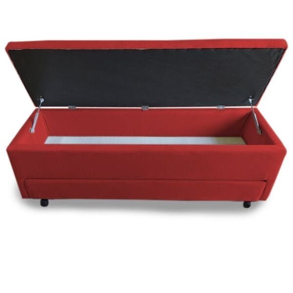 Calçadeira Baú com Sapateira Solteiro 90cm Paris Suede Vermelho - Sheep Estofados - Vermelho - 3