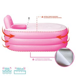 Banheira Inflável Portátil com Encosto 150l Vg Plus Rosa - 5