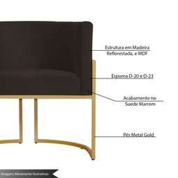Kit 2 Poltronas Decorativa Sala de Estar Luana Base Gold Suede - 3