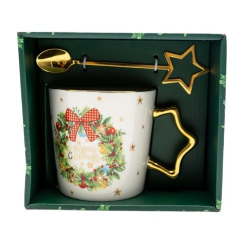 Kit Caneca Branca Natalina 15 Cm com Colher | Formosinha