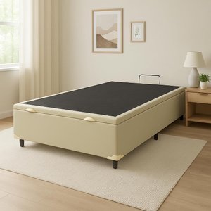 Cama Box Bau Casal Premium Blindada Super Reforçada Corino - Box Baú Bege - Corino