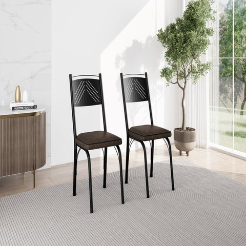 Kit 2 Cadeiras para Sala de Jantar Leda Preto/Imbuia