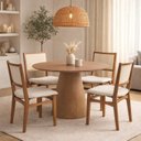 Ver imagem 1 de Conjunto Sala de Jantar Serena com Mesa e 4 Cadeiras com Encosto em Tela Mira Marrom/Madeira Nogueira/Bege