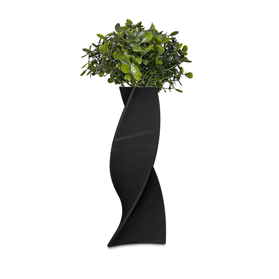 Vaso Decorativo Twisted 3D P/ Flores Artificiais - Preto - UN