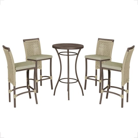Mesa Bistrô e 4 Banquetas Roma Marrom Corda Náutica Estofado 7 Trama Original