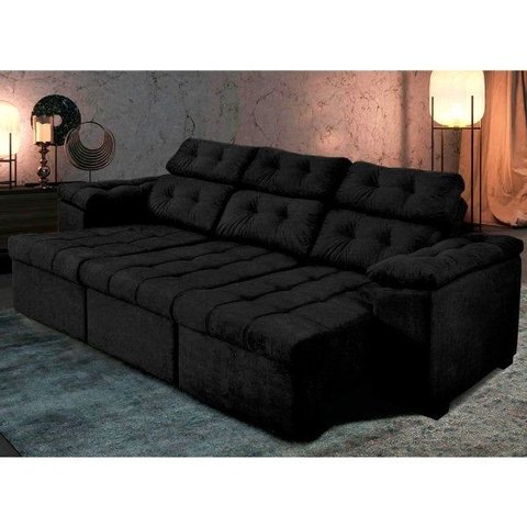 Sofá Ítalo 2,50m Retrátil e Reclinável Velusoft Preto