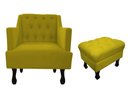 Ver imagem 1 de Kit Poltrona Decorativa Julia + Puff Luis Xv Couro Amarelo Pés Madeira Mz Decor