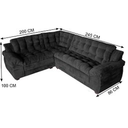 Sofá Madrid Premium Suede 2,45M/2,00M Preto - 2