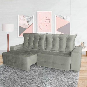 Sofá Euro Retrátil e Reclinável 2,90M Veludo Light Cinza