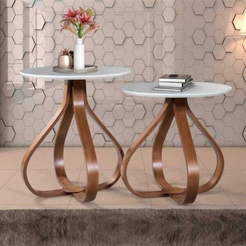 Conjunto 2 mesas laterais Pérola base cebola