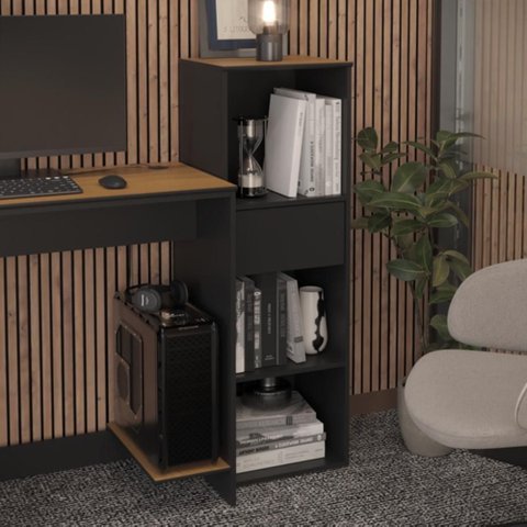 Armário Livreiro Noruega Office 1 Gaveta e Tampo Mdf Usinado 100cm - Via Nossa - Preto e Cedro