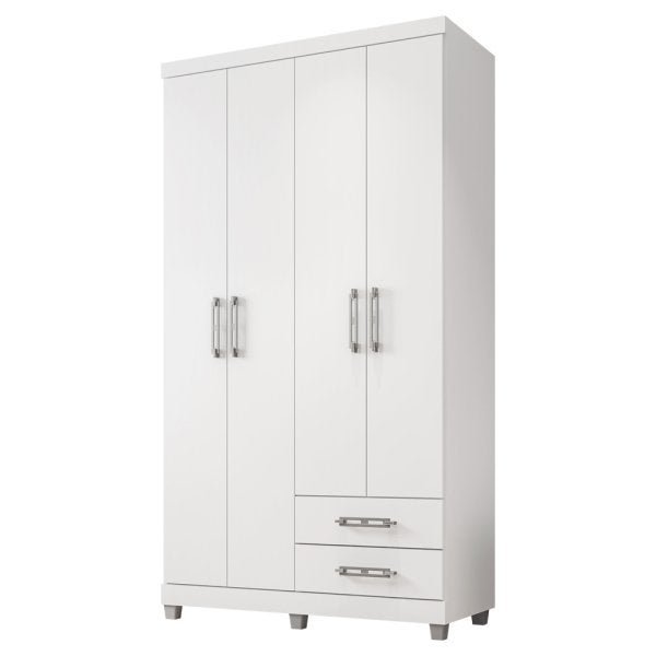 Guarda-Roupa Solteiro 4 Portas Louise 190cm Branco Ajl-Móveis