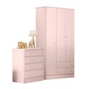 Ver imagem 3 de Conjunto Infantil Aurora Rosa Acetinado: Cômoda 4 Gavetas Aurora + Guarda-roupa Aurora 3 Portas